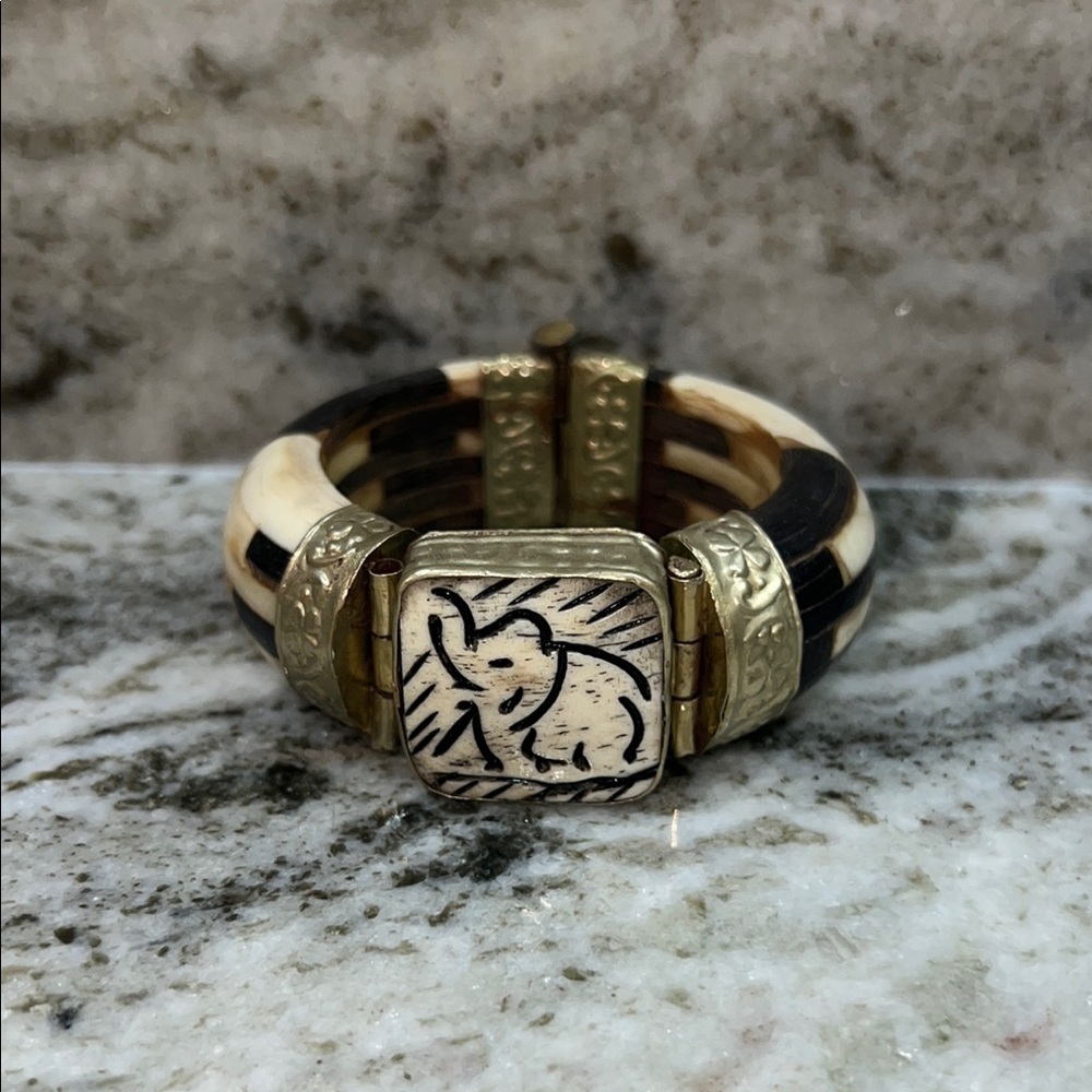 Bone Elephant Design Bracelet with Gold Accents